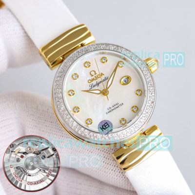 Swiss Clone Omega De Ville Ladymatic Mop Dial Diamond Ladies Watch 34mm 